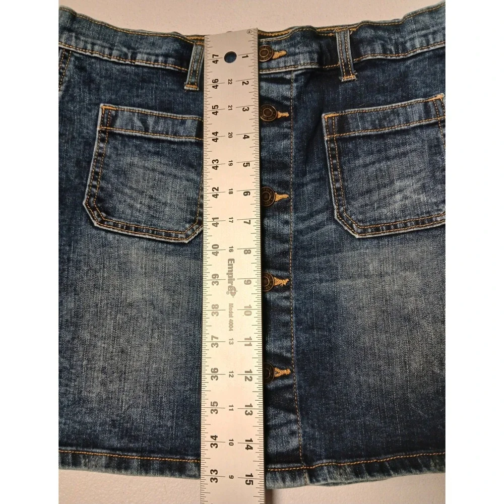 Y2K Gap Women Button Front Denim Mini Skirt Medium Wash Size 8 29 Patch Pockets